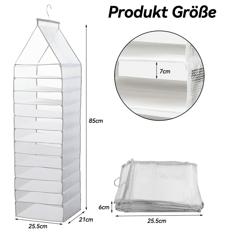Yeelan 12 Compartments Hanging Shelf, Hanging Organiser, Foldable Wardrobe Organiser,