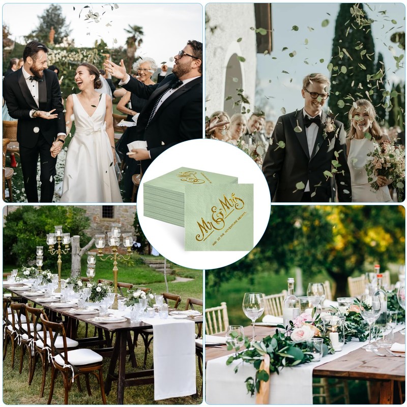 Pack of 80 Wedding Napkins, Eucalyptus Green, Serviettes Sage Green