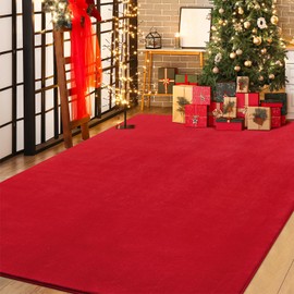 Softlife Christmas Red Area Rugs, 4x6 Washable Bedroom Rug Living Room Rug, Soft Fluffy Fuzzy Carpet Bedside Rug Indoor Non-Slip Rug for Kids Home Decor Aesthetic Dorm Nursery