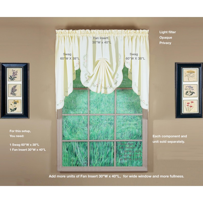 Today's Curtain, Forget-Me-Not Swag 38", Ecru/Rose, 60" W x 38"