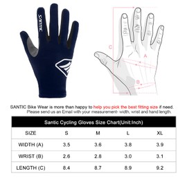 Santic Cycling Gloves for Men Women Full Finger Mittens Anti Slip Shock-Absorbing Foam Padded Breathable Bike Mountain Mitt Fingerless MTB Navy XL