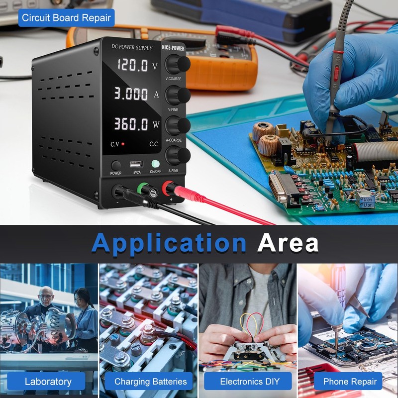 NICE-POWER DC Power Supply Variable 120V 3A, Adjustable Switching Regulated