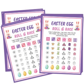 Easter Egg Roll and Race Dice Game, 25 Easter Party Games Cards Bulk Coloring Pages, Easter Gifts for Easter Basket Stuffers, Easter Games for Family Classroom Party Activities