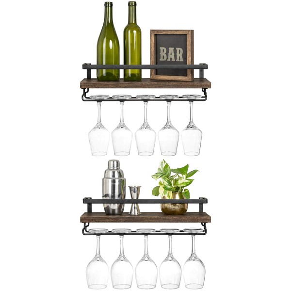 Mkono Wall Mounted Wine Rack Set of 2 Wood Rustic