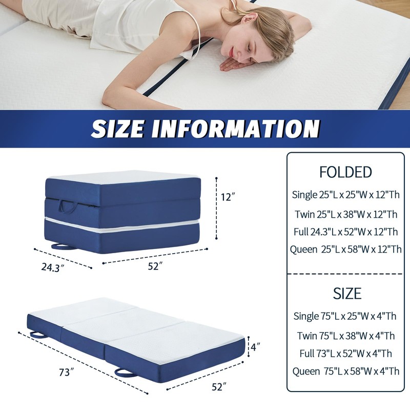 Folding Mattress Single,4 inch Memory Foam Tri Portable Trifold Mattress