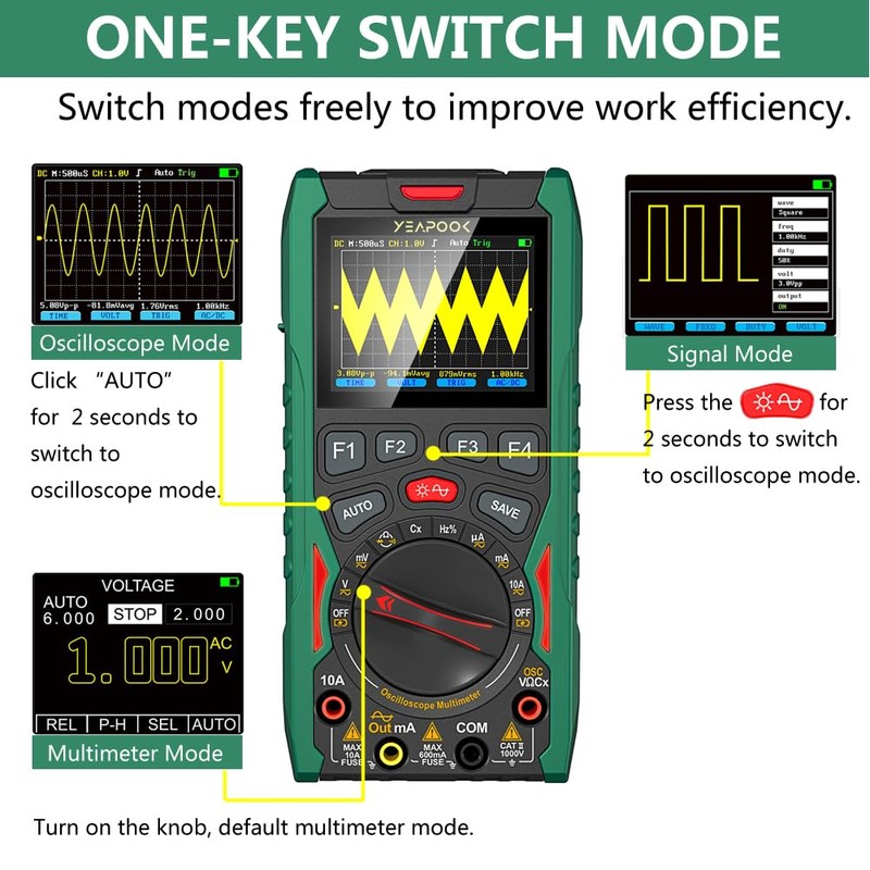 YEAPOOK 3 in 1 Handheld Digital Oscilloscope Multimeter Portable Oscilloscopes,