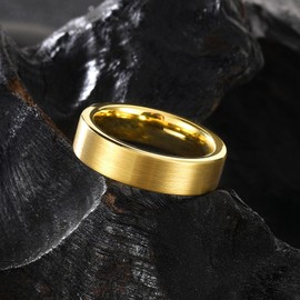 King Will 6mm Gold Plated Tungsten Wedding Band Engagement Ring For Men Women Pipe Cut Brushed Finish Comfort Fit Size 12
