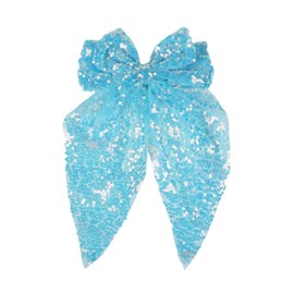 Xansema Big Glitter Hair Bows for Women Girls, Sequin Large Long Cheer Bow Hair Clip Style Hair Accessories (Light Blue)
