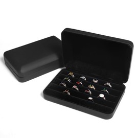 Jewelry Ring organizer Box, Portable Small Storage Display Case, Fashion Jewelry Tray Holder Showcase, Ring Boxes for Multiple Rings Fits for Travel or Home Organizers (Black Big)