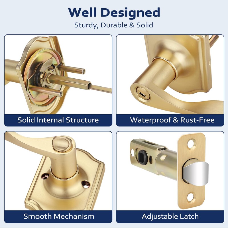 Bonpoly 4 Pack Brass Door Knobs, Interior Privacy Door Knob