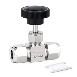 TAISHER 1PCS 304 Stainless Steel Compression Tube Square Straight Needle Valve 1/2" Tube OD x 1/2" Tube OD For Flow Control Water Gas Oil