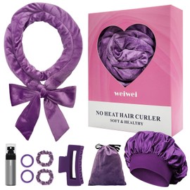 weiwei No Heat Curlers, Overnight Curls No Heat Curling Headband Soft Hair Curler Rollers to Sleep In, 70 Inches Non Heat Hair Wrap Curling Rod Ribbon for Women Long Wave Hair, 9 PCS Gift Set (Purple)
