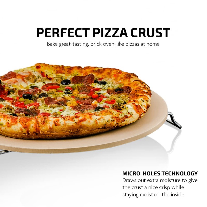OVENTE 13" Round Pizza Stone for Oven and Grill, Heat