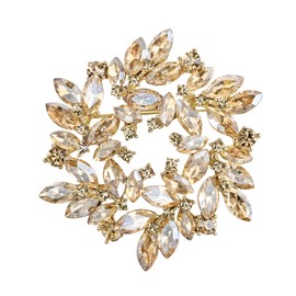 Clearine Christmas Brooch Marquise Austrian Crystal Rhinestone Elegant Flower Wreath Brooch for Women Champagne Gold-Tone