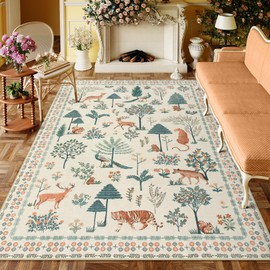 Lahome Jungle Kids Playroom Rug, 8x10 Rugs for Living Room Bedroom Large Washable Area Rug, Modern Animal Rug Beige Nursery Rug Non Shedding Soft 8x10 Rug for Kids Room Playroom, Ivory/Beige