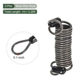 YOKIVE 3 Pcs Security Steel Cables, Coated Baggage Spring Lock Wire Rope with Double Loop | Great for Luggage, Bicycles, Doors (Black, 2.5mmx1m)