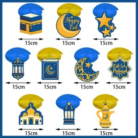 20Pcs Ramadan Eid Mubarak Decorations,Ramadan Hanging Swirls Shining Blue Gold Star Moon Lantern Ceiling Foil Eid Mubarak Hanging Decoration for Kareem,Muslim Islamic Festival,Eid Al-fitr Party