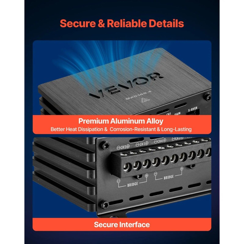 4-Channel Car Audio Amplifier Stable Bridgeable Class D Full Range