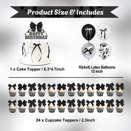 MAJCL Elegant Black Bow Party Decorations Set - Black & White Bow Happy Birthday Banner, Balloons, Backdrop Kit for Girls, Women's Birthday Party Supplies, Theme Decor