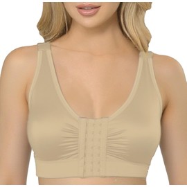 Alessandra B Post Surgery Compression Bra - Front Closure, Adjustable Straps, Wide Underbust Band Nude