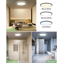 zemty 4Pack 12 Inch LED Ceiling Light Flush Mount, 28W 3200lm Super Slim Flush Mount Ceiling Light Fixtures, 3000K/4500K/6000K Selectable Ceiling Lamp for Bedroom Bathroom Kitchen Living Room (Black)