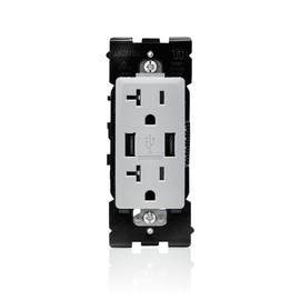 Leviton RUAA2-PG Renu USB Charger/Tamper-Resistant Duplex Outlet, 20A-125VAC, Pebble Gray