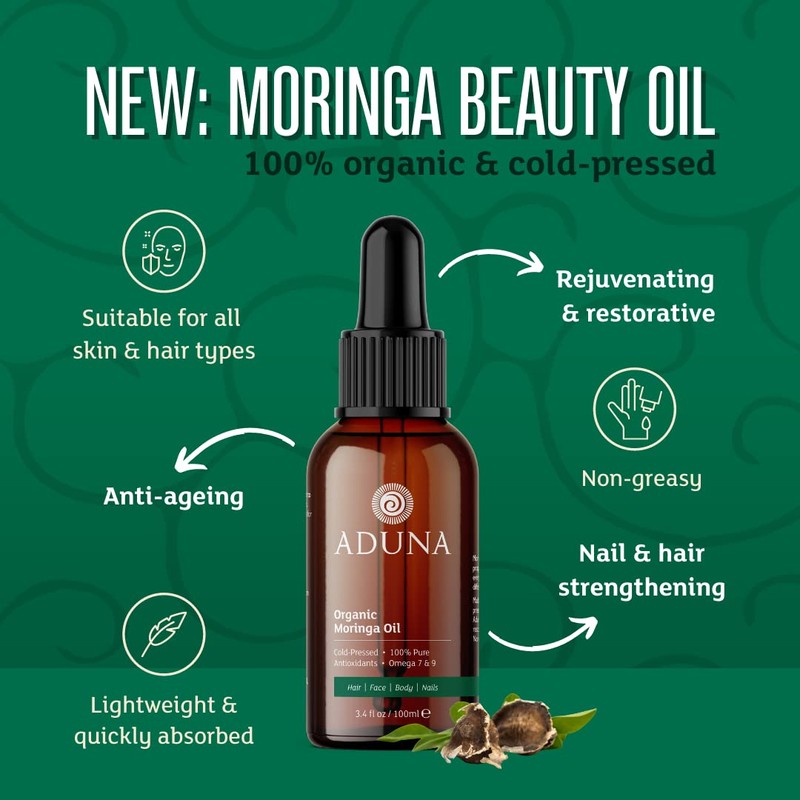 Aduna Moringa Oil 100% Organic 100ml | Unrefined Cold-Pressed Body,
