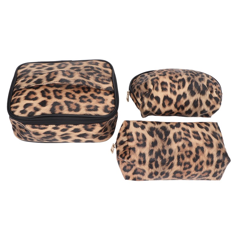 3pcs Makeup Cosmetic Storage Bag PU Leather Waterproof Zipper Closure