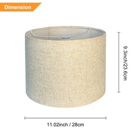 Lampshades Set of 2, 11.02" Top x 11.02" Bottom x 9.5" High, Drum Lamp shades，Medium Lamp shade, Beige Lampshade Natural Linen Hand Crafted, see installation video here (11.02x11.02x9.3 No holders)