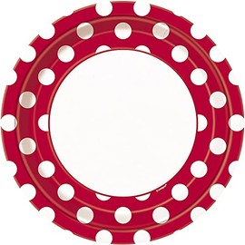 Unique Party 37495 - 23cm Red Polka Dot Party Plates, Pack of 8