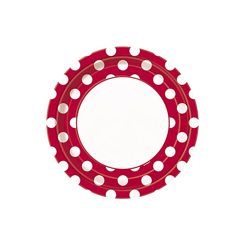 Unique Party 37495 - 23cm Red Polka Dot Party Plates,