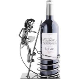 BRUBAKER Weinflaschenhalter Flaschenständer Feuerwehrmann auf Leiter Deko-Objekt Metall mit Grußkarte für Weingeschenk