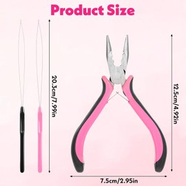 3 PCS Nano Hair Extension Tools, Hair Extension Pliers Kit — Includes 1 Plier & 2 Loop threaders, Nano Beads Hair Extensions Kit, Nano Bead Tool for Hair Extension and Removal