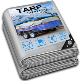Tarps Heavy Duty Waterproof - Plastic Tarps with Grommets 12 Mil Silver Thick Protective Tarpaulin Covers for Outdoor Under Tent Camping Boat Patio Pool RV Pool