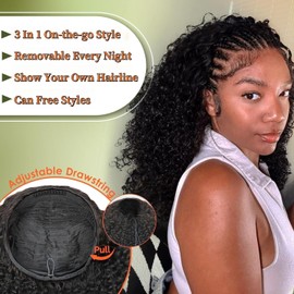 XNAIRA Kinky Curly Half Wig Human Hair 3 In 1 Seamless Flip Over Half Wigs Drawstring Curly Half Wigs for Women Human Hair Glueless Wear and Go Half Up Half Down Headband Wig Human Hair 180 Density