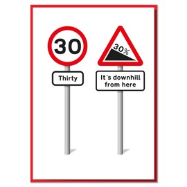 Thirty. It's Downhill from Here. Funny 30th Birthday Road Sign Card