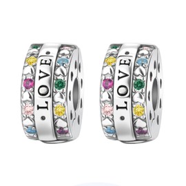 Famuan Jewellery 2 x Clips Silver Love Seahorse Sun Moon Mom Starfish Stopper Spacer for Women Bracelets Mother's Day Valentine's Day Birthday Christmas Gifts for Wife Girls Family Friends, Silver,