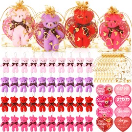 Blueweenly 120 Pcs Valentine's Day Mini Plush Bears with Heart Cards and Organza Bags 4.7 Inch Small Stuffed Bear for Valentine's Day Classroom School Exchange Prize Gifts Party Favors(Colorful)