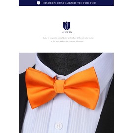 HISDERN Men's Bow Tie, Dot, Checked, Paisley, Adult, Floral Pattern, Plain, Glossy, Hook Type, Easy to Put on and Take Off, Wedding, Party, Choose Color, 06 orange (solid)