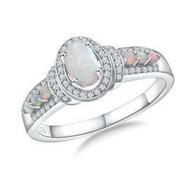DAYBYDAY Opal Ring 925 Sterling Silver Oval Engagement Rings for Women October Birthstone Ring Size 10