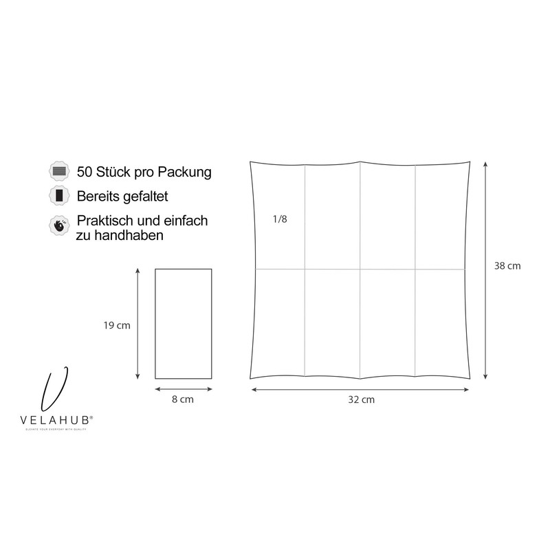 VelaHub Soft Point 50 Napkins, 1/8 Fold, High-Quality Disposable Napkins,