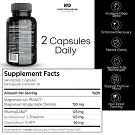Centenarius Nutrition Sleep and Mood Formula with L-Theanine, 5-HTP, PharmaGABA + More for Sleep + Enhanced Mood & Stress Levels (60 Count)