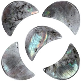 mookaitedecor Set of 5 Labradorite Moon Shape Palm Worry Stones for Anxiety and Jewellery Making, Stone Pendant for DIY Necklace, Reiki Chakra Healing Crystals Semi Precious Stones for Home Decor