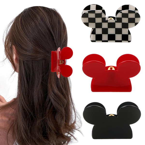 GOKEPO 3Pcs Acrylic Lady Bear Hair Clips Mouse Head Hair