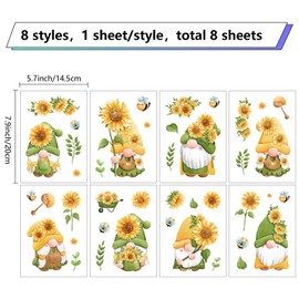 CRASPIRE 8 Sheets Dwarf Wall Stickers Gnome Stickers Sunflower Plant Bee Window Stickers PVC Waterproof Self Adhesive Wall Decals Removable for Window Decor Clings Stairway Housewarming Gift