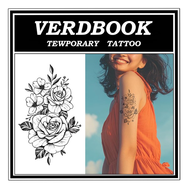 VERDBOOK Waterproof Temporary Tattoos: 2-Sheet Tattoo Kit with Realistic Body