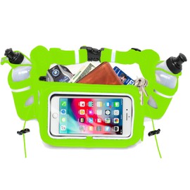 No.1 Hydration Belt by Runtasty - Premium Winners' Running Fuel Belt w/2 BPA-Free 10 oz Water Bottles, Tilt-Up Pocket w/Touchscreen-Ready Cover - Fits All iPhones, No-Bounce Design, Lime Green, One