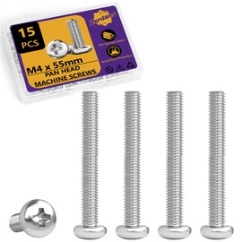 M4 x 55mm Machine Screws, 15PCS Pan Head Machine Screws 304 Stainless Steel Metric Assortment, Truss Head Bolts, Full Thread, Phillips Drive for Furniture Repairs and 3D Printer