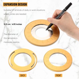 Zonon Circle Drawing Maker Stainless Steel Adjustable Round Circle Template Tool Ring Making Tool with Black Flannelette Bag for Drafting, 125 mm(Yellow)