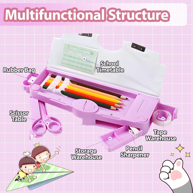 Ristpal Pop Up Multifunction Pencil Case, Cute Cartoon Pen Box